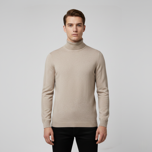 Classic Men Solid Turtleneck -  Warm Layering Basic Knit Sweater
